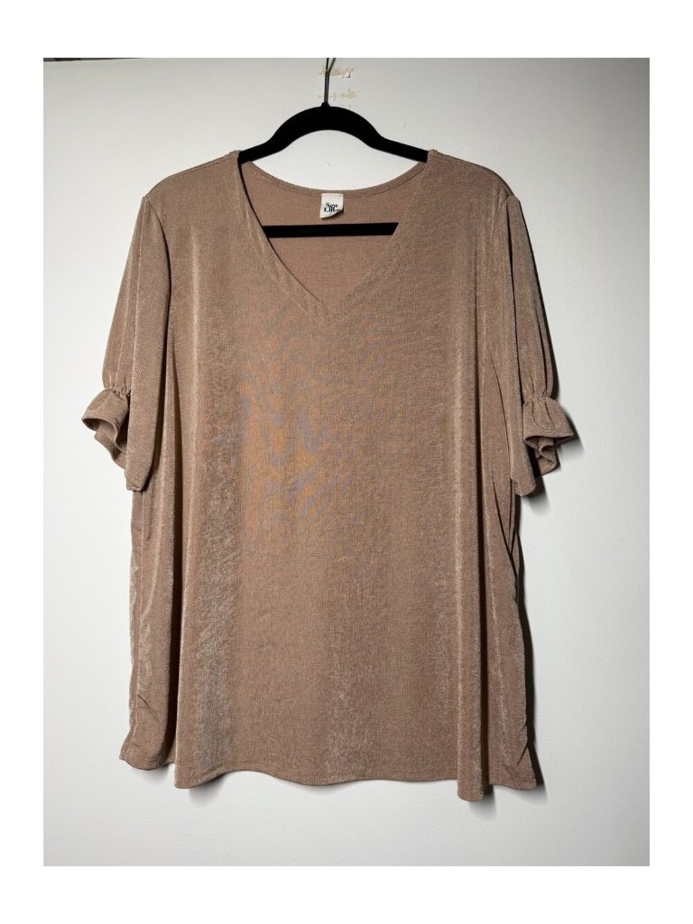 Sew In Love Taupe/Beige Ruffle Sleeve V Neck Tunic Top Large NWOT